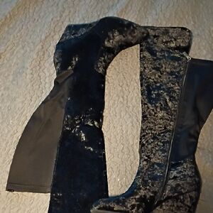 Ashley Stewart Black Velvet Over the Knee Boots